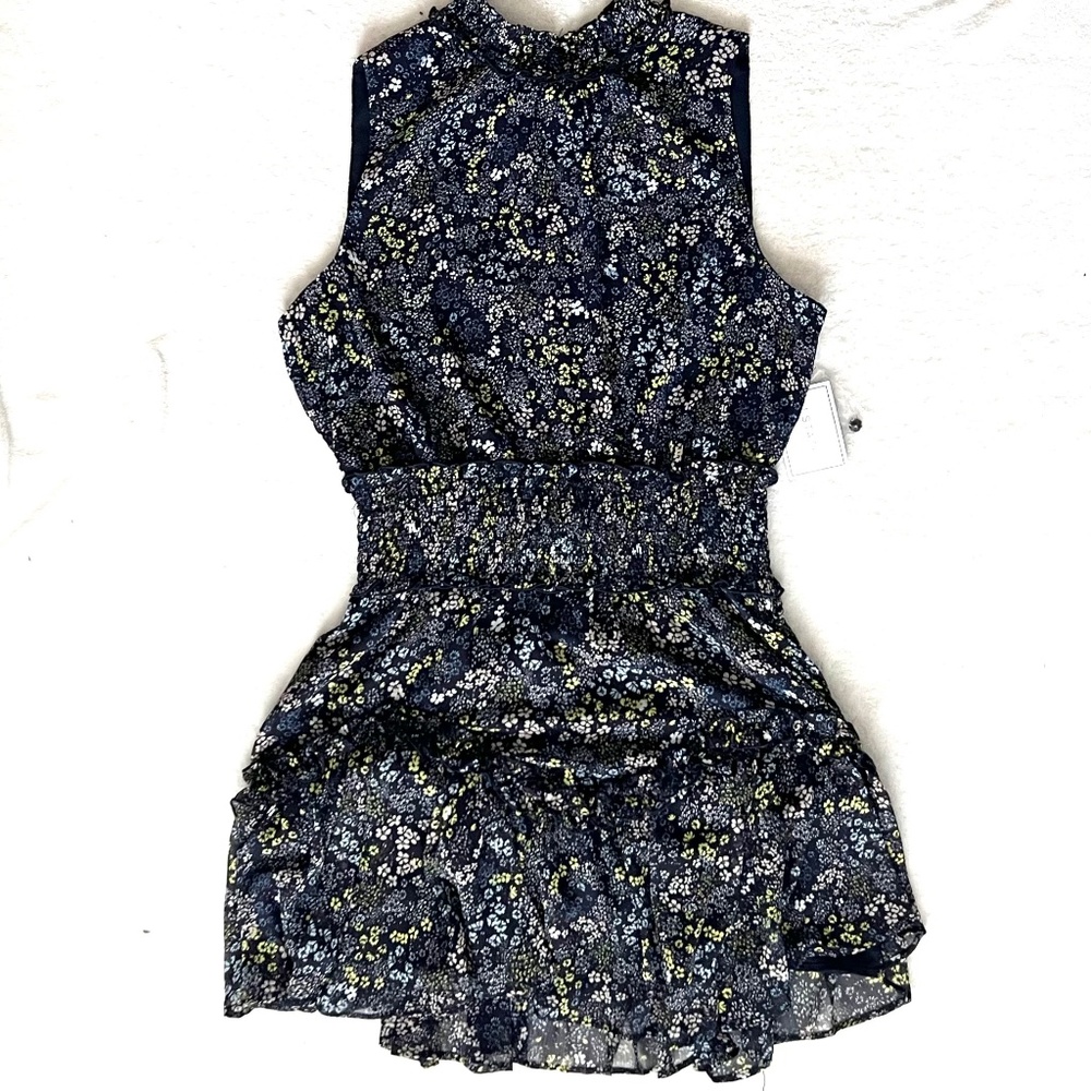 1. State Sleeveless Navy Blue Floral Smocked Neck Dress Size Large